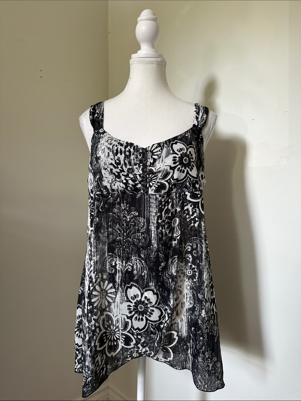 TRIBAL Floral Mesh Y2K Whimsigoth Summer Tulip Hem Tank Top Sz 8